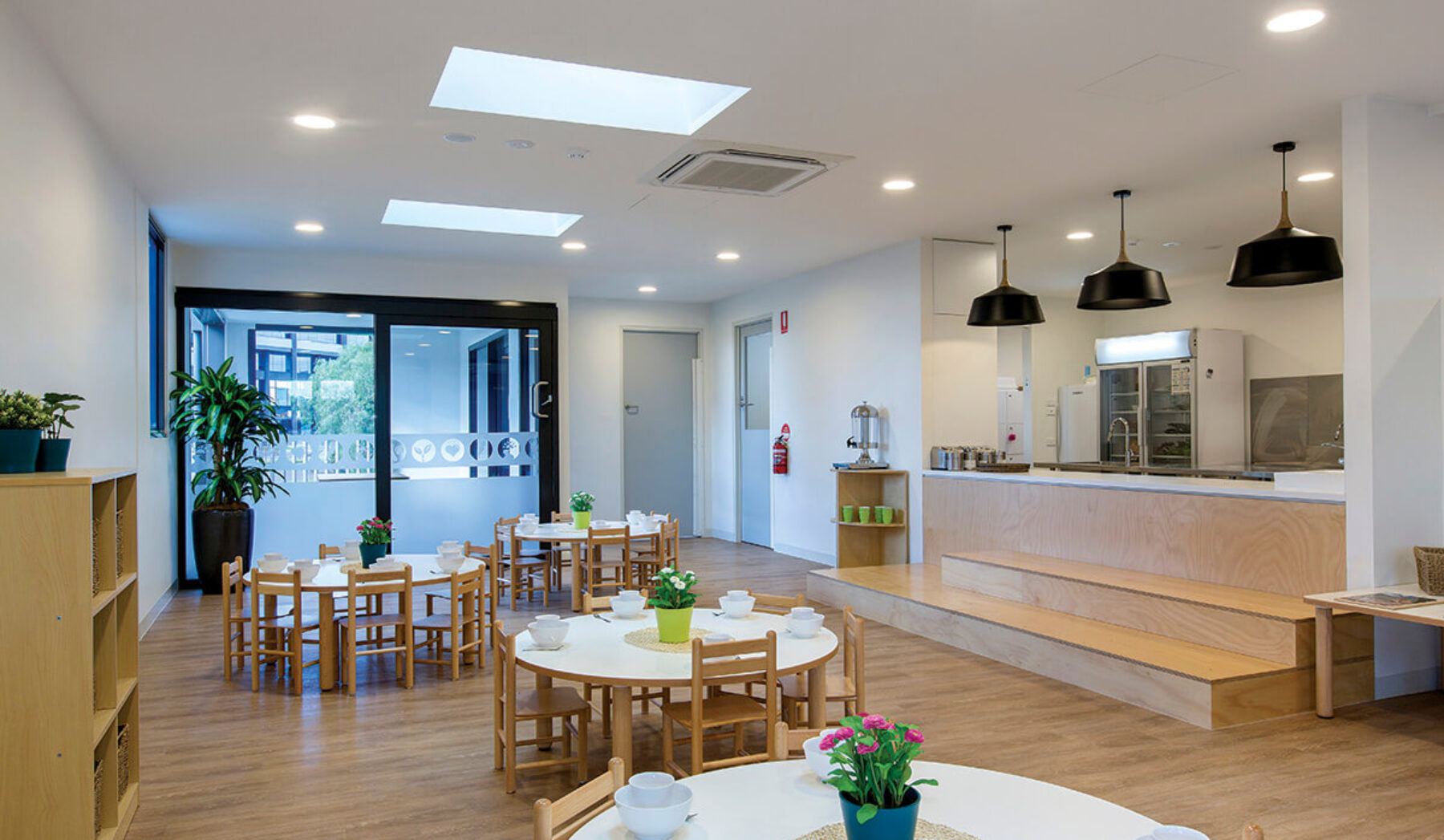 kitchen and indoor dining