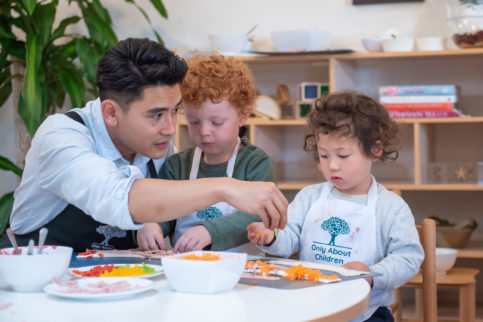 Tommy Pham making savoury lollipops with children at Only About Children campus